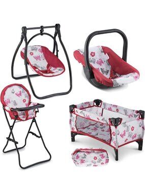 18-Inch Baby Doll Playset with Swing, Crib, High Chair & Carrier - Realistic Toy